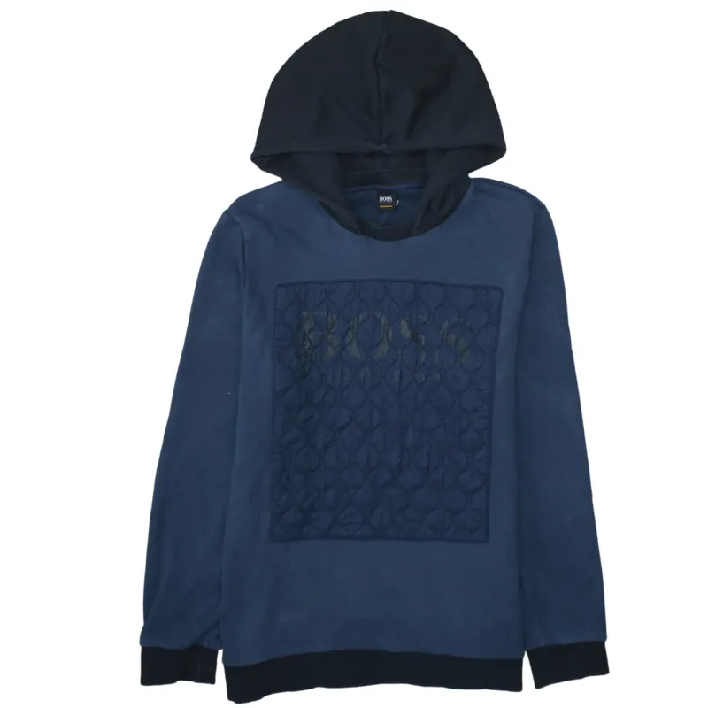 HUGO BOSS Navy Blue Hoodie Women’s XXLarge Quilted Front Panel Printed Logo Pullover sold by Vintage Club