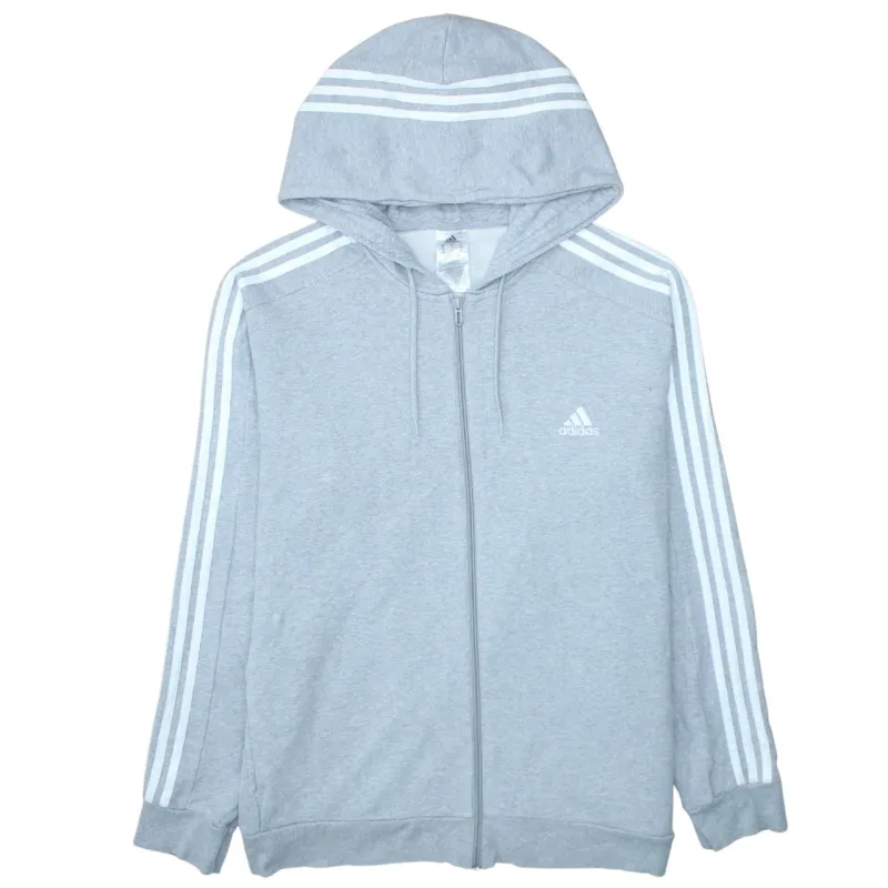Adidas Light Grey Hoodie Men’s XLarge Full Zip Three Stripe Sleeves Embroidered Logo Top sold by Vintage Club