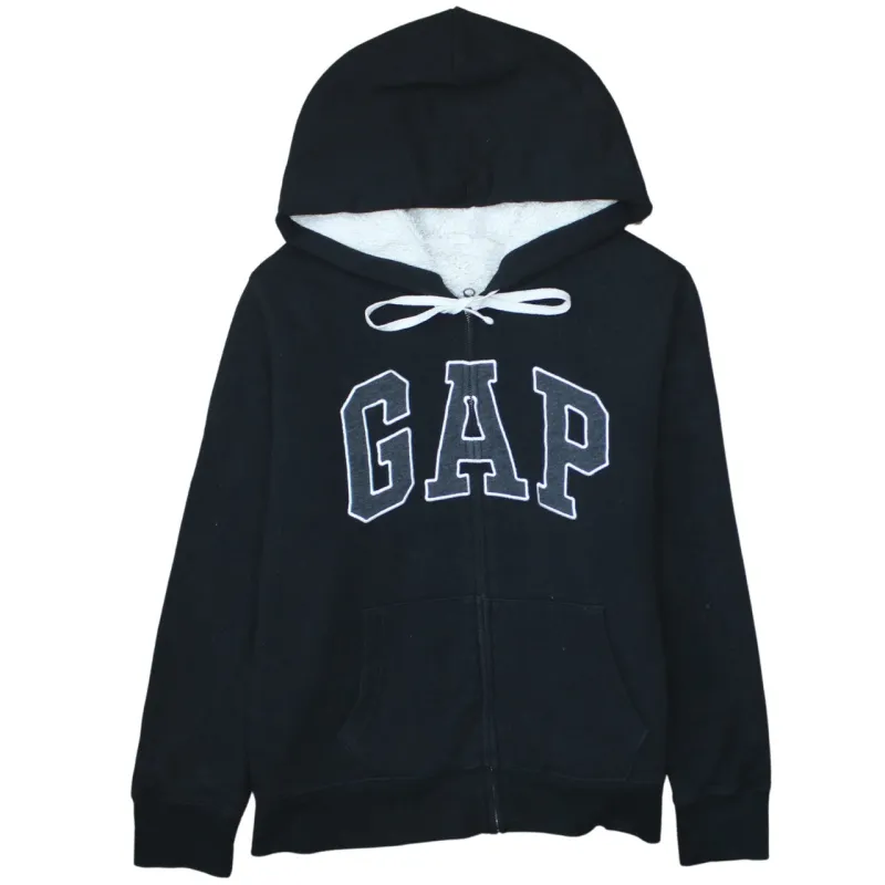 Gap Black Zip Hoodie Women’s XLarge Sherpa Lined Embroidered Logo Pockets Sweatshirt sold by Vintage Club