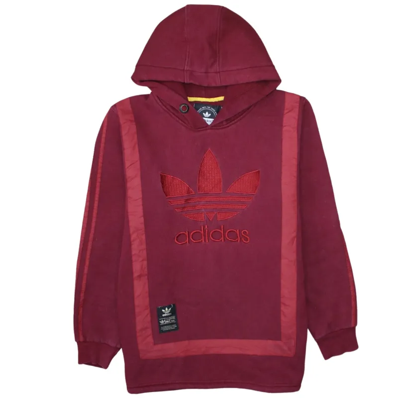 Adidas Burgundy Red Hoodie Men’s XLarge Trefoil Embroidered Logo Three Stripe Pullover Sweatshirt sold by Vintage Club