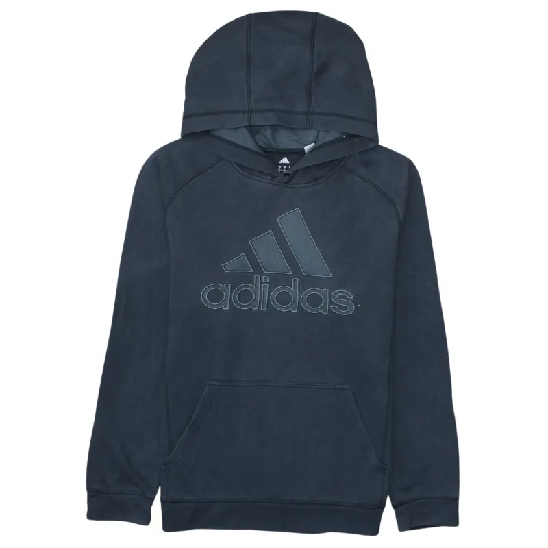 Adidas Black Hoodie Women’s Small Embroidered Front Logo Fleece Lined Pullover Sweatshirt sold by Vintage Club
