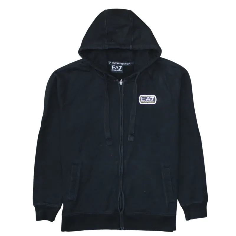 Emporio Armani Black Zip Hoodie Men's Small EA7 Patch Logo Front Pockets Sweatshirt sold by Vintage Club