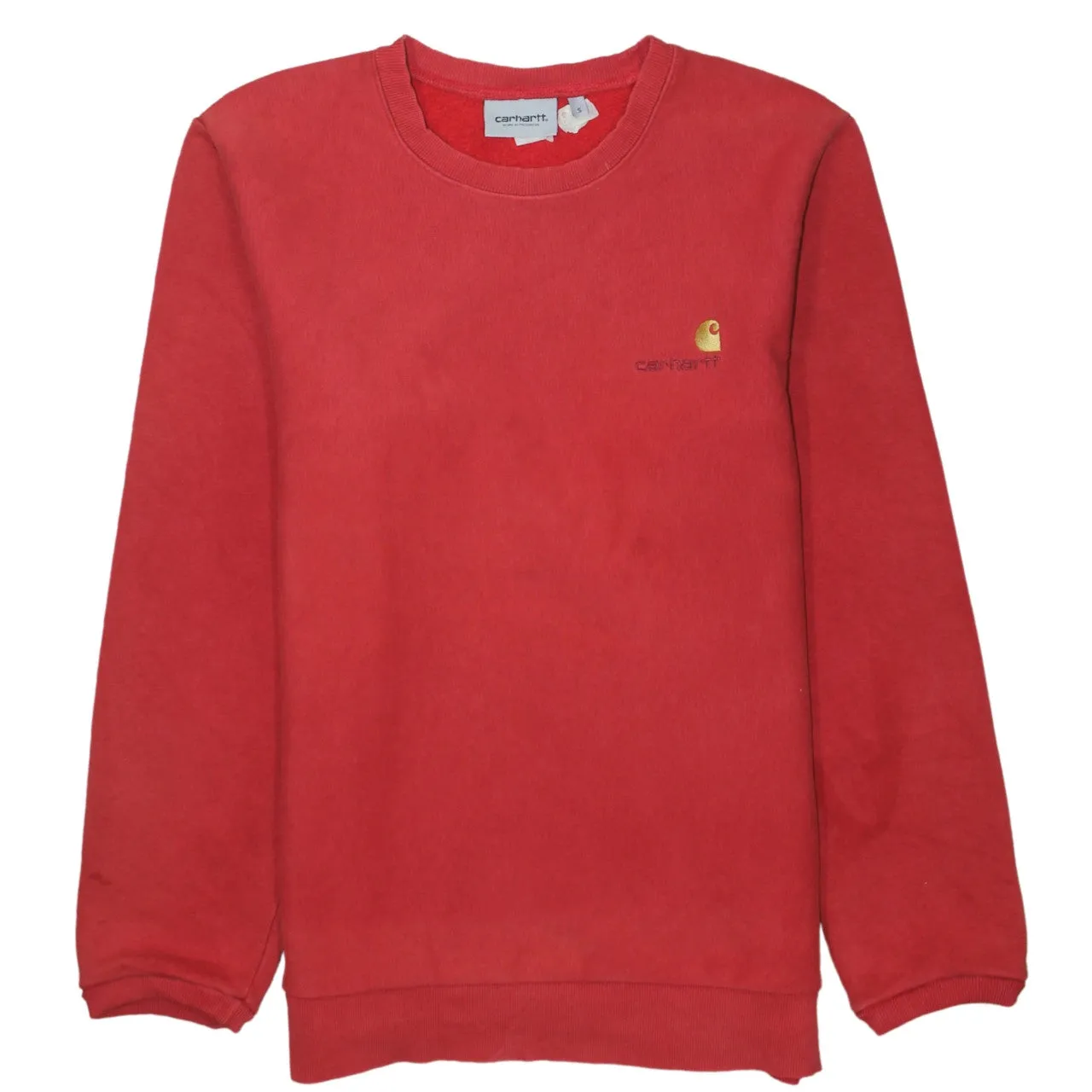 Carhartt Faded Red Sweatshirt Men's Small Embroidered Chest Logo Crewneck Pullover Jumper sold by Vintage Club