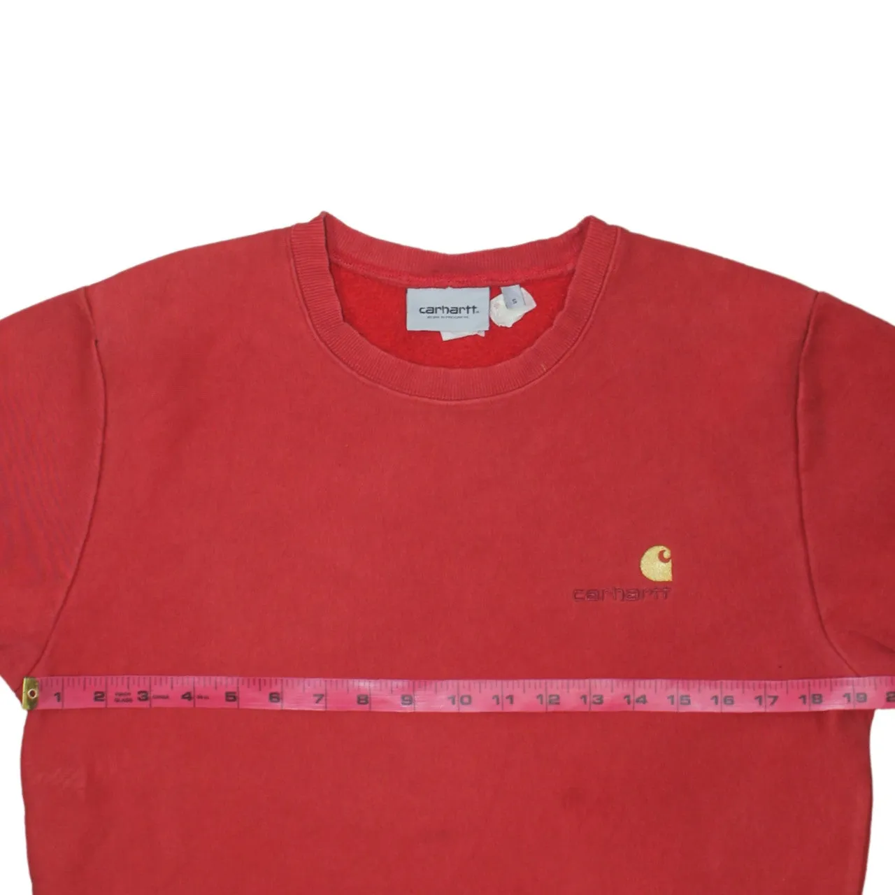 Carhartt Faded Red Sweatshirt Men's Small Embroidered Chest Logo Crewneck Pullover Jumper sold by Vintage Club product image thumbnail 5
