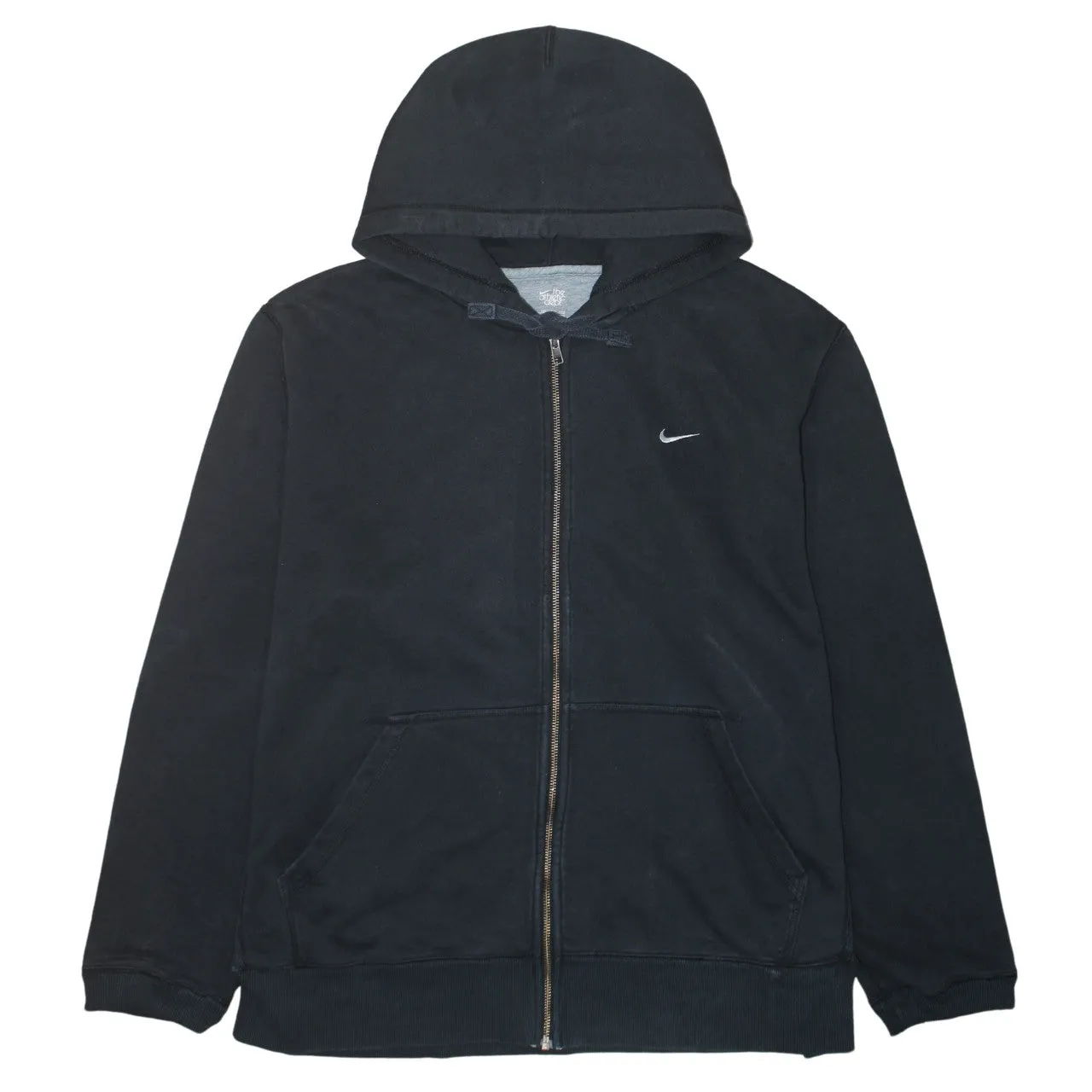 Nike Black Full Zip Hoodie Men’s XXLarge Small Swoosh Logo Split Pouch Pocket Sweatshirt sold by Vintage Club