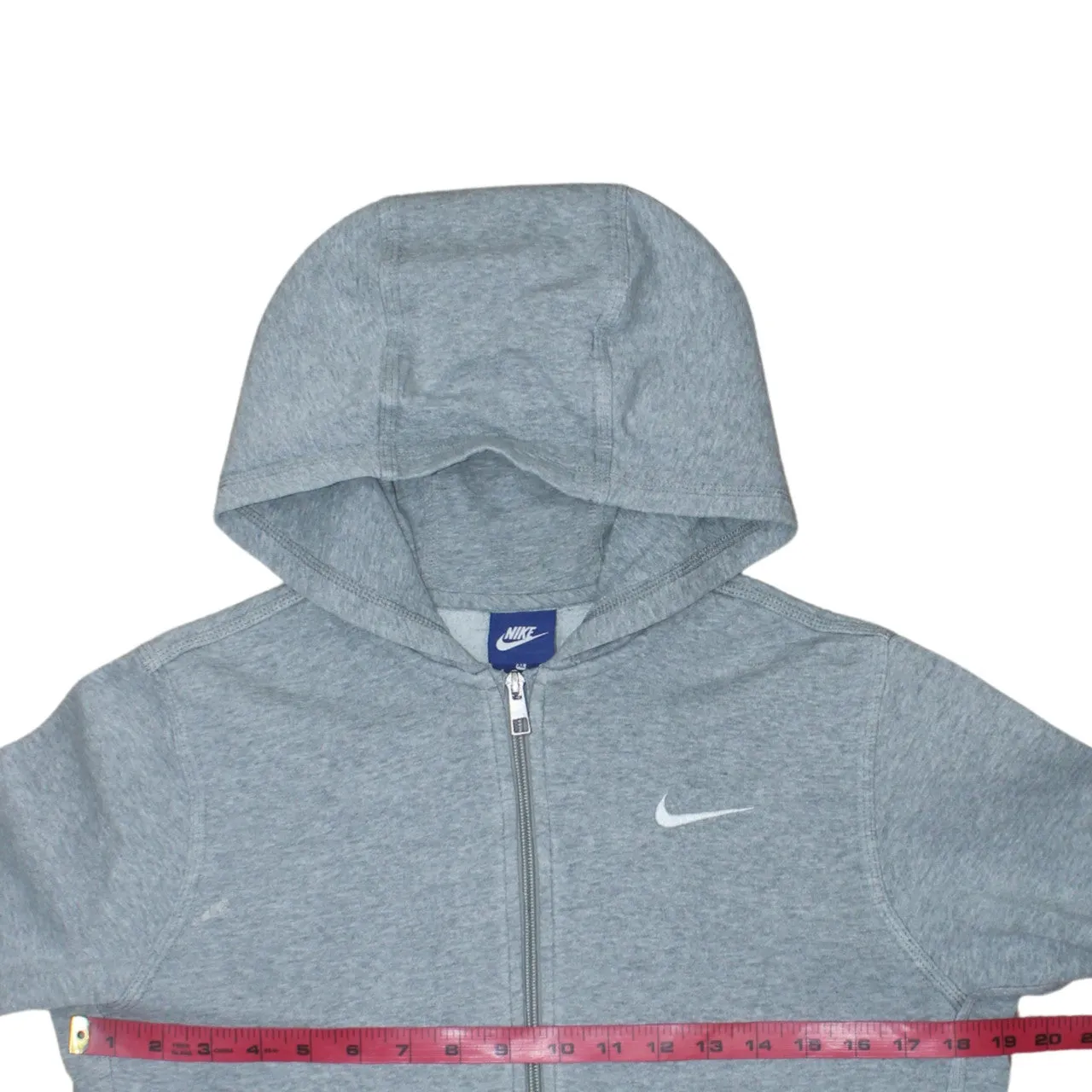 Nike Light Grey Hoodie Women’s XLarge Full Zip Printed Swoosh Split Pocket Sweatshirt sold by Vintage Club product image thumbnail 5