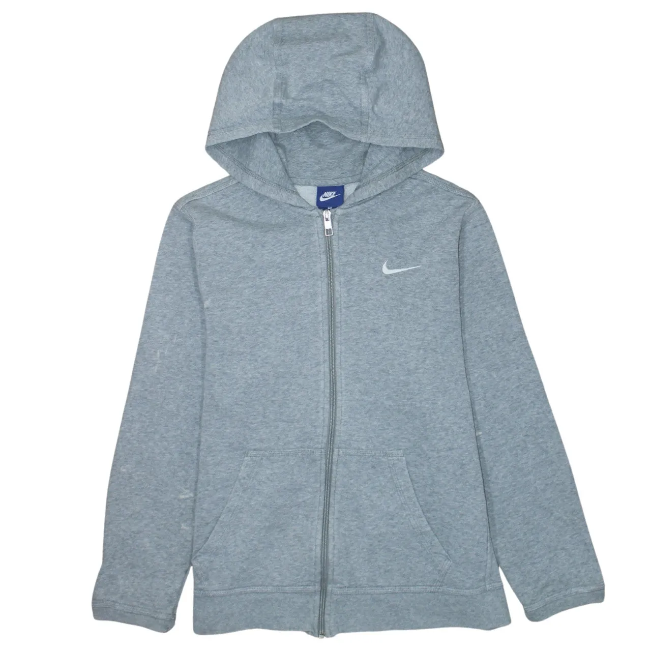 Nike Light Grey Hoodie Women’s XLarge Full Zip Printed Swoosh Split Pocket Sweatshirt sold by Vintage Club
