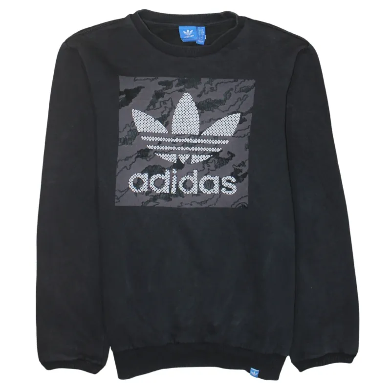 Adidas Black Sweatshirt Men's Small Printed Trefoil Logo Camo Panel Crewneck Pullover made by Adidas