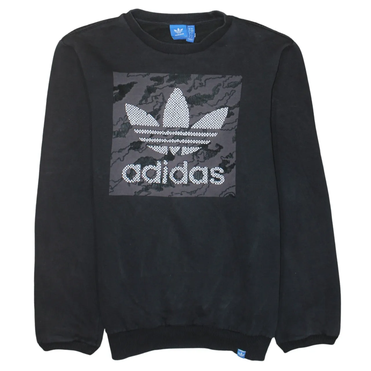 Adidas Black Sweatshirt Men's Small Printed Trefoil Logo Camo Panel Crewneck Pullover sold by Vintage Club