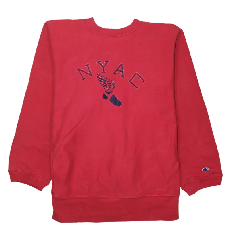Champion Burgundy Red Sweatshirt Men's Large Embroidered NYAC Logo Crewneck Pullover Jumper made by Champion