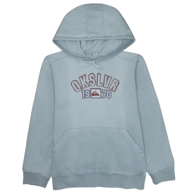 Quiksilver Light Blue Hoodie Men's Small Embroidered Logo 1970 Spellout Pullover Sweatshirt made by Quiksilver