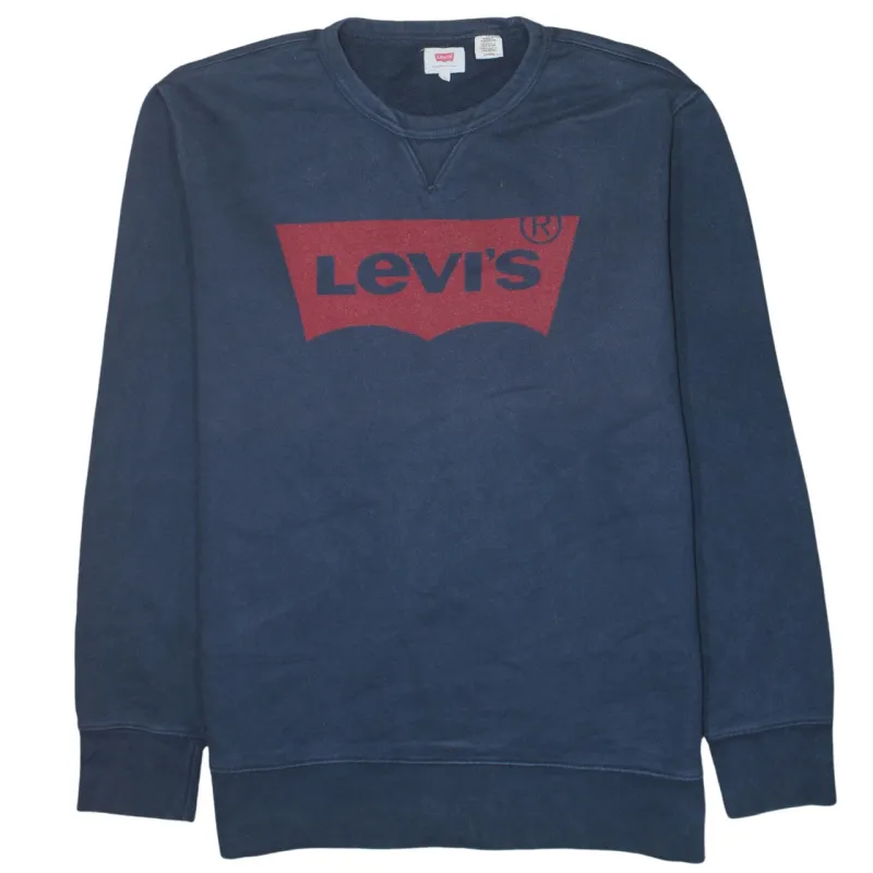 Levi's Navy Blue Sweatshirt Women's XLarge Printed Batwing Logo Crewneck Pullover Top sold by Vintage Club