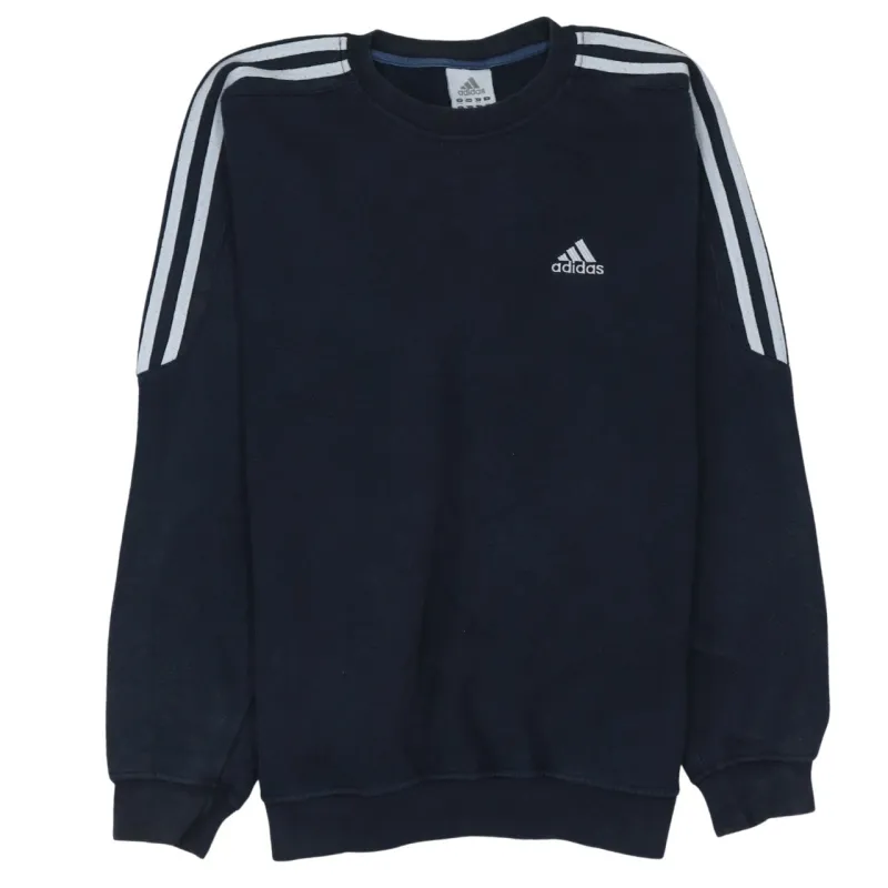 Adidas Navy Blue Sweatshirt Women’s Medium Embroidered Logo Three Stripe Sleeves Pullover Top sold by Vintage Club