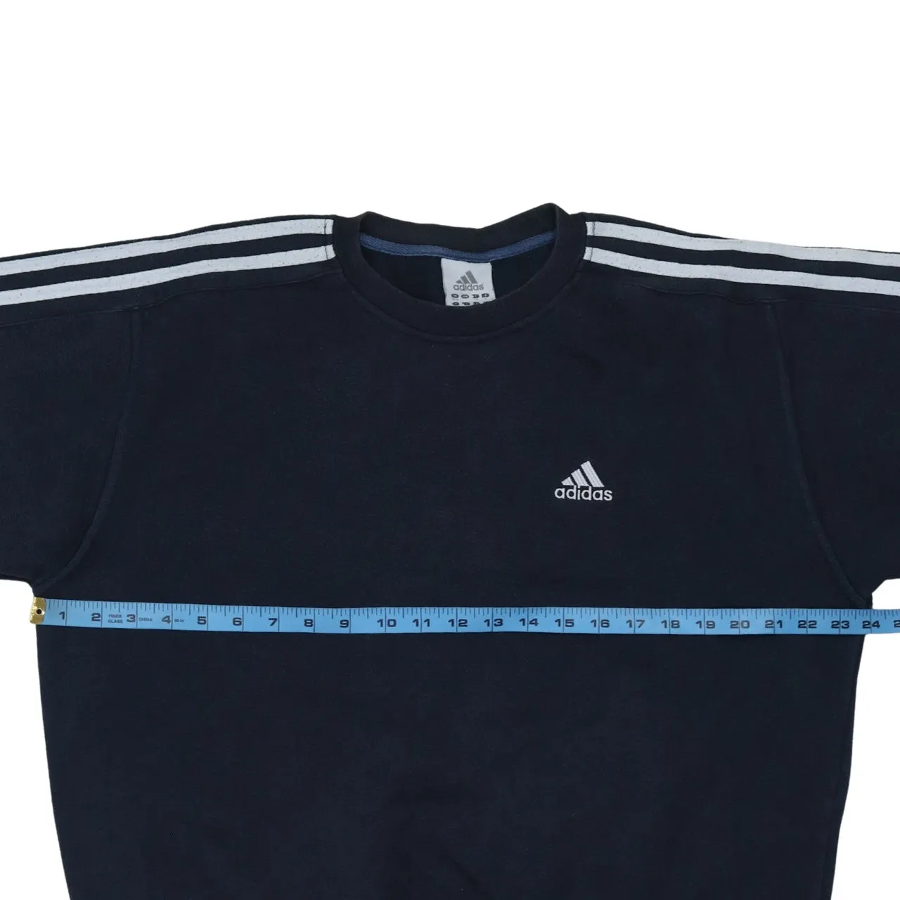 Adidas Navy Blue Sweatshirt Women’s Medium Embroidered Logo Three Stripe Sleeves Pullover Top sold by Vintage Club product image thumbnail 5