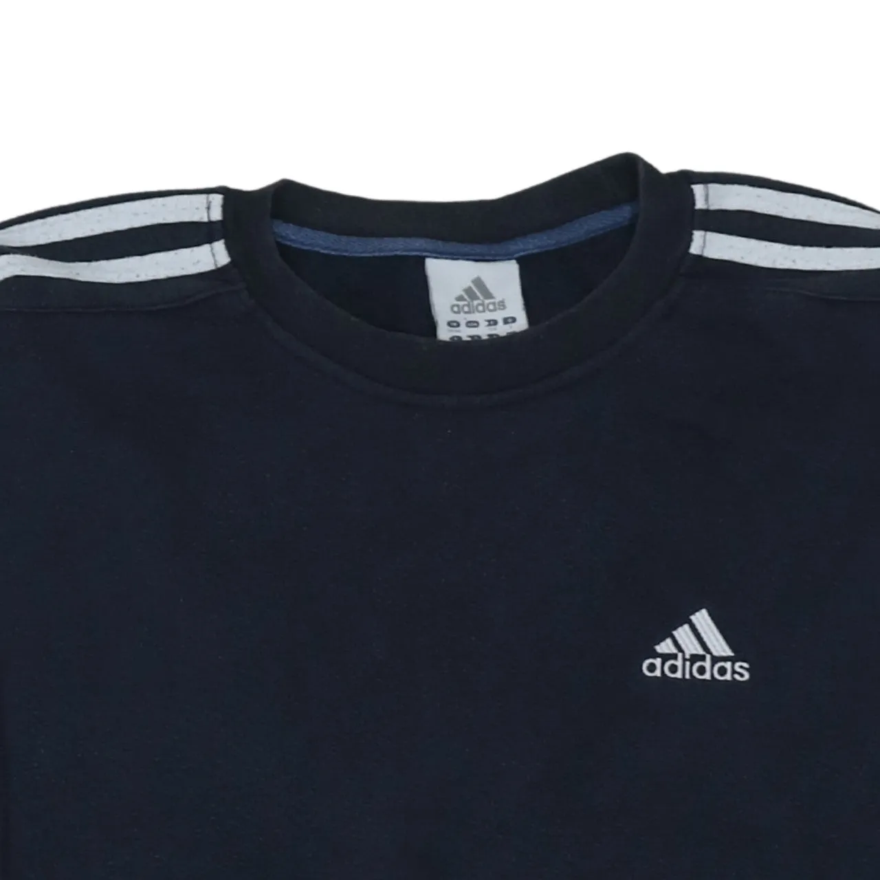 Adidas Navy Blue Sweatshirt Women’s Medium Embroidered Logo Three Stripe Sleeves Pullover Top sold by Vintage Club product image thumbnail 3