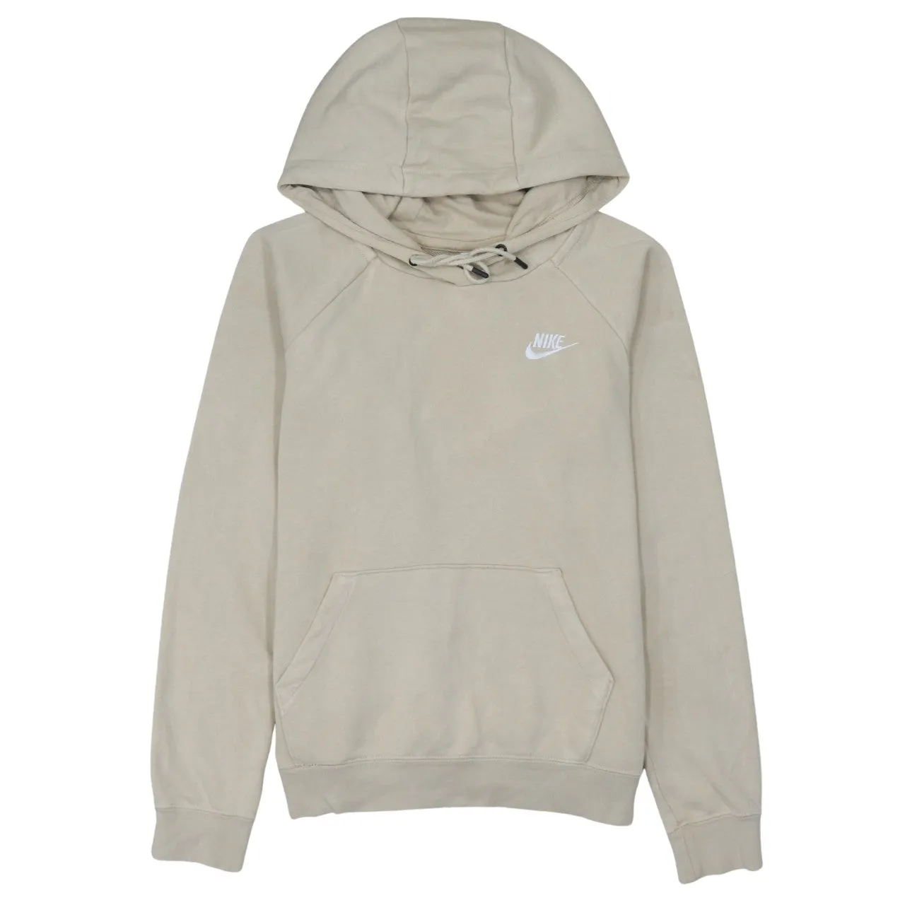 Nike Beige Cream Hoodie Men's Small Embroidered Swoosh Logo Front Pocket Pullover Sweatshirt sold by Vintage Club