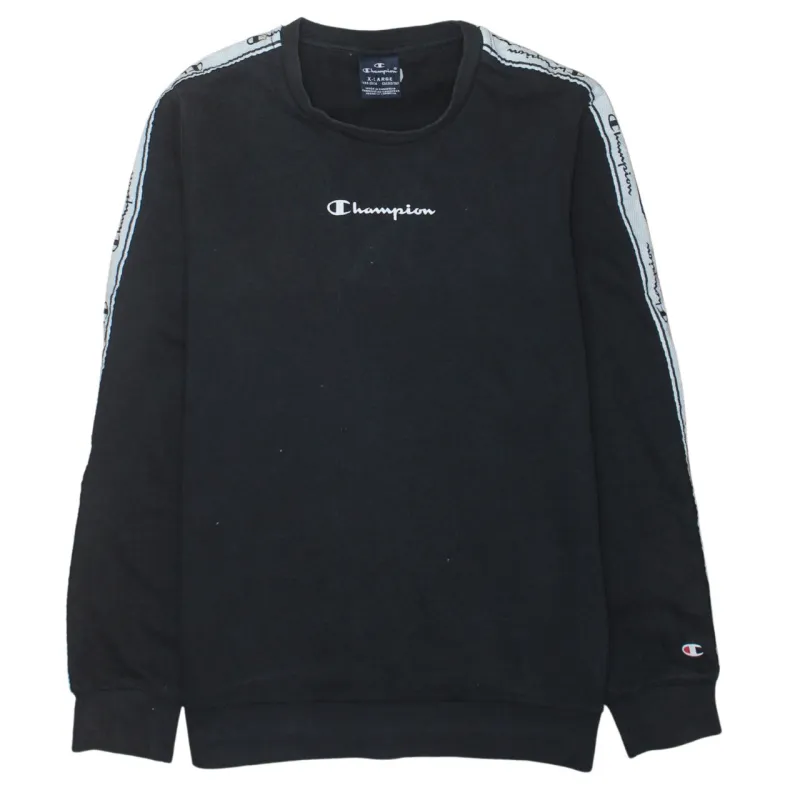 Champion Black Sweatshirt Women’s XLarge Embroidered Logo Branded Tape Sleeves Pullover Top sold by Vintage Club