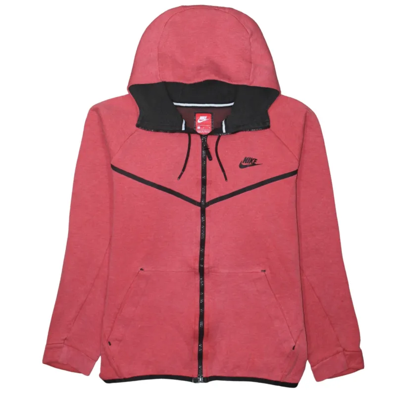 Nike Red Full Zip Hoodie Men’s Large Embroidered Swoosh Contrast Trim Pockets Sweatshirt made by Nike