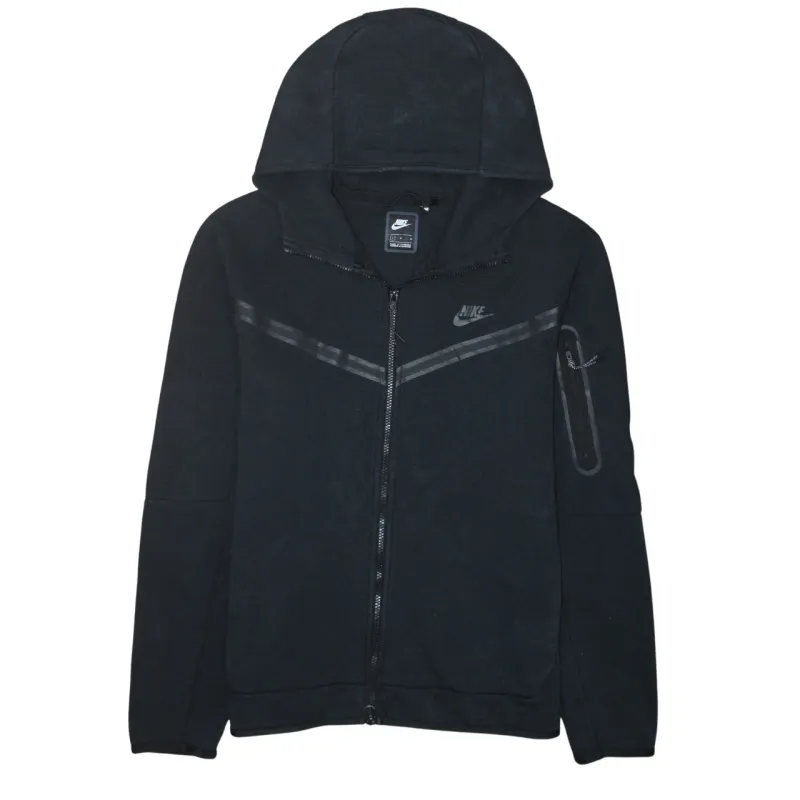 Nike Black Full Zip Hoodie Women’s Large Printed Swoosh Sleeve Zip Pocket Sweatshirt sold by Vintage Club