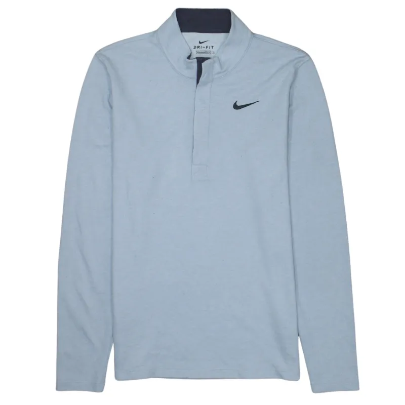 Nike Light Blue Long Sleeve Top Men's Small Dri-Fit Quarter Button Printed Swoosh T Shirt sold by Vintage Club