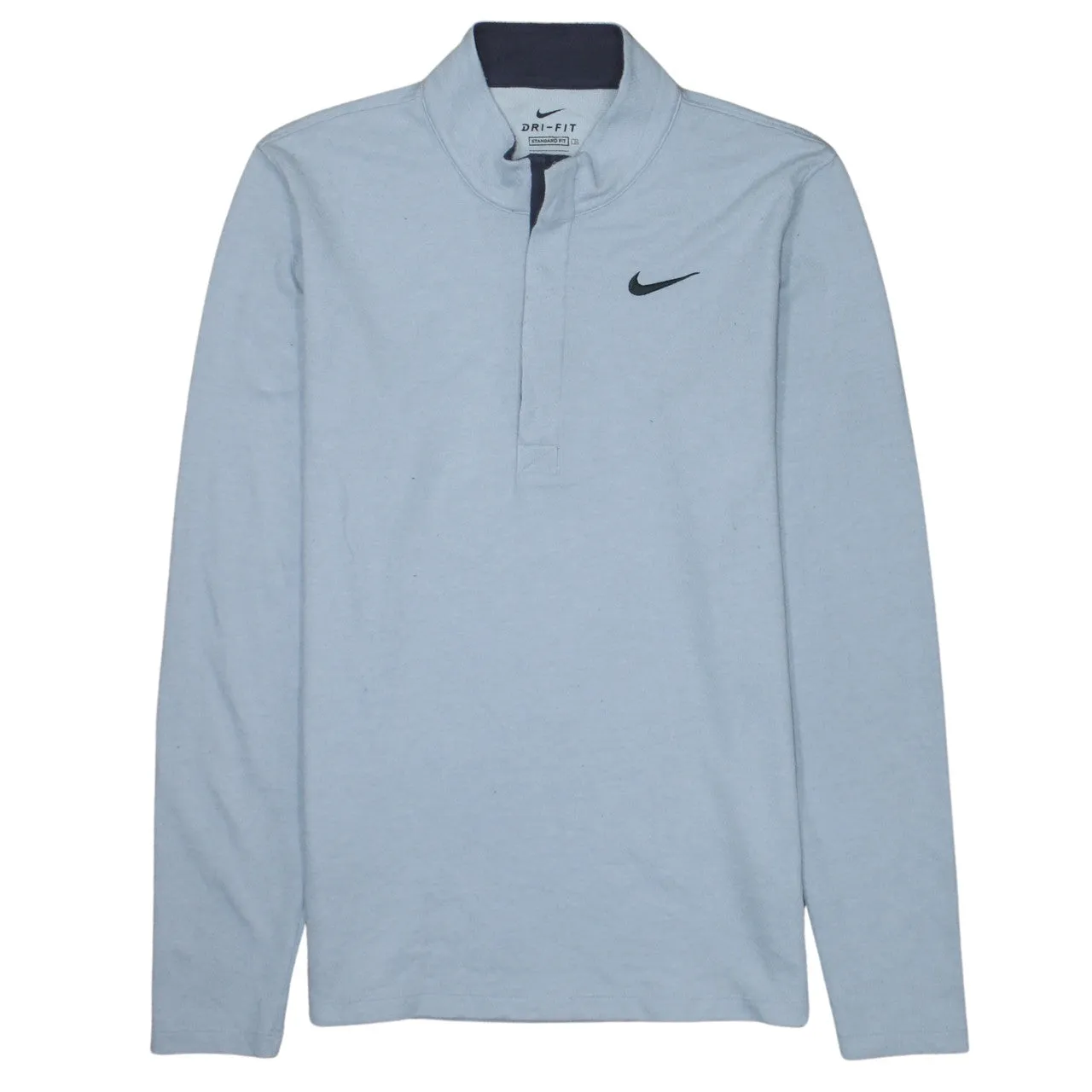 Nike Light Blue Long Sleeve Top Men's Small Dri-Fit Quarter Button Printed Swoosh T Shirt sold by Vintage Club