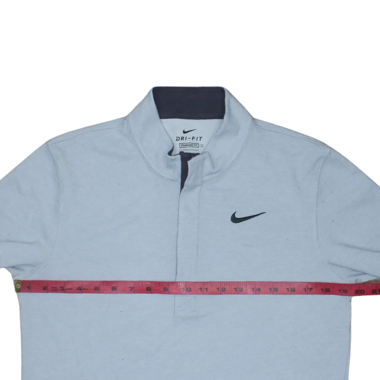 Nike Light Blue Long Sleeve Top Men's Small Dri-Fit Quarter Button Printed Swoosh T Shirt sold by Vintage Club product image thumbnail 5