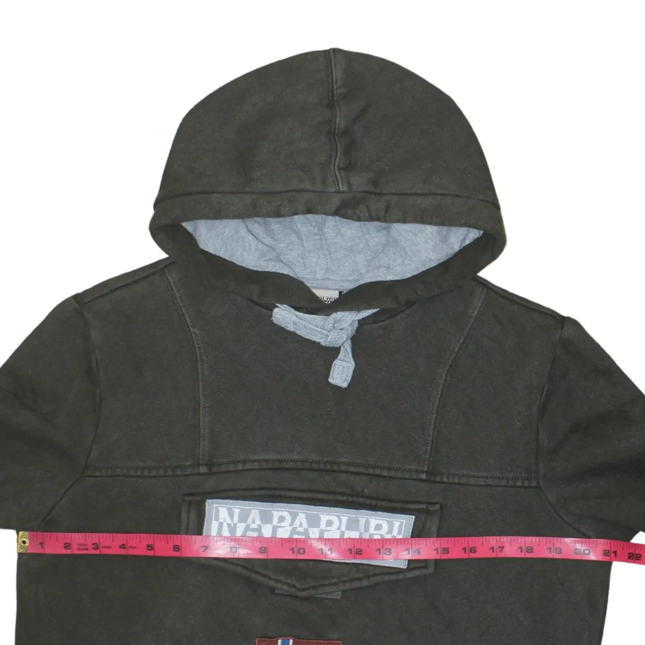 Napapijri Dark Khaki Hoodie Women’s Medium Embroidered Logo Flag Chest Pocket Sweatshirt sold by Vintage Club product image thumbnail 5