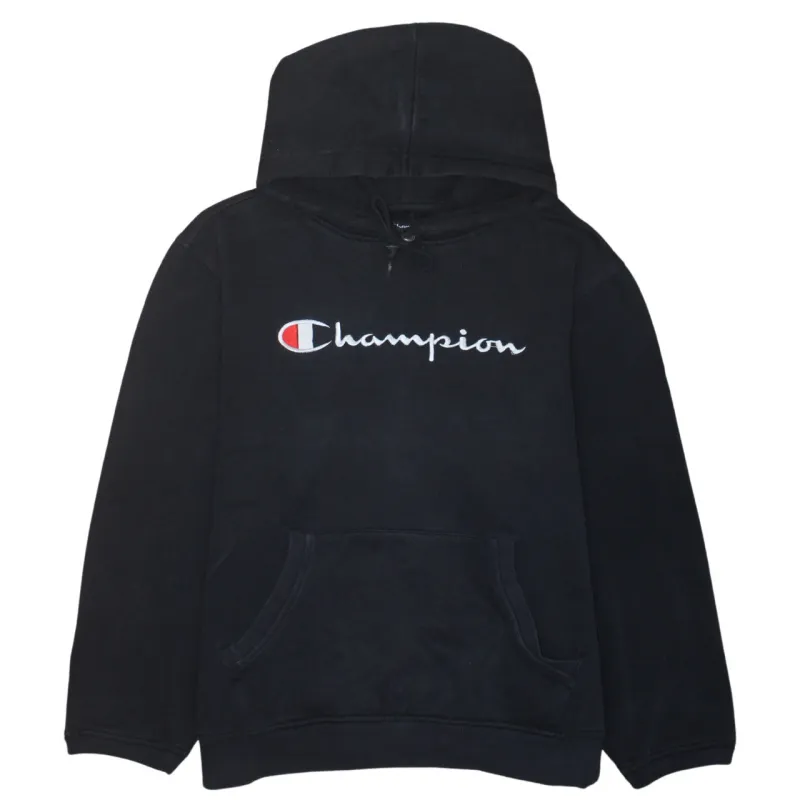 Champion Black Hoodie Men’s XLarge Embroidered Script Logo Front Pocket Pullover Sweatshirt sold by Vintage Club
