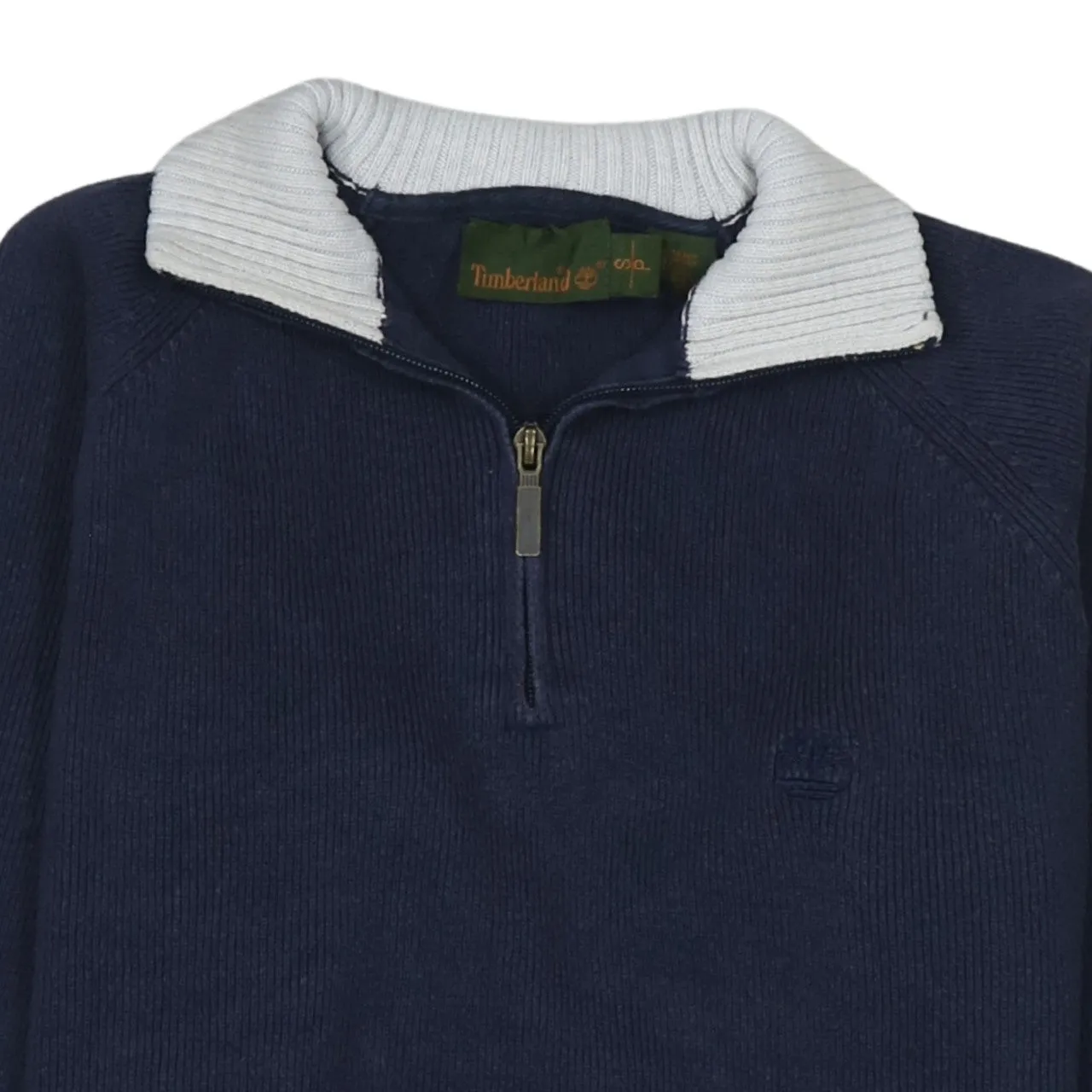 Timberland Navy Blue Half Zip Sweatshirt Men's Small Contrast Collar Embroidered Logo Pullover sold by Vintage Club product image thumbnail 3