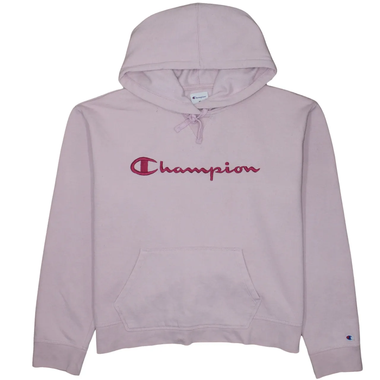 Champion Light Pink Hoodie Women’s XLarge Embroidered Script Logo Front Pocket Pullover Sweatshirt sold by Vintage Club