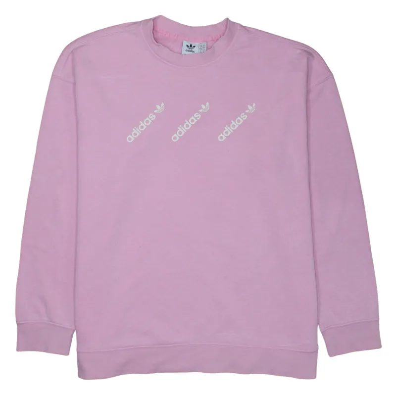 Adidas Light Pink Sweatshirt Women's Large Printed Logo Crewneck Pullover Fleece Top sold by Vintage Club