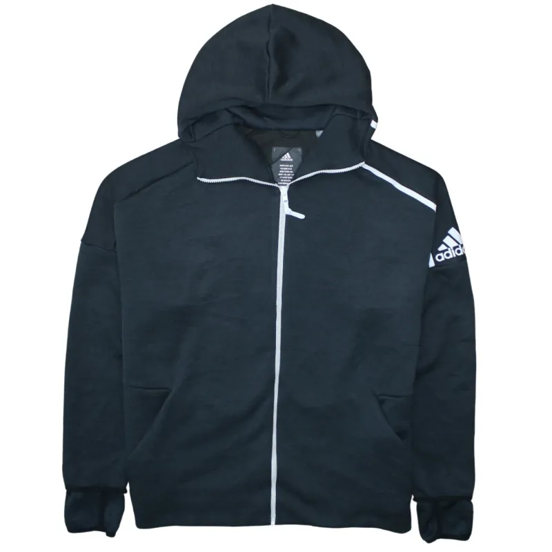 Adidas Black Full Zip Hoodie Women’s XXLarge White Zip Arm Logo Casual Sweatshirt sold by Vintage Club