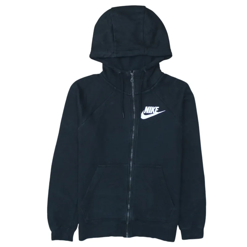Nike Black Full Zip Hoodie Men's XSmall Printed Swoosh Logo Front Pockets Sweatshirt sold by Vintage Club
