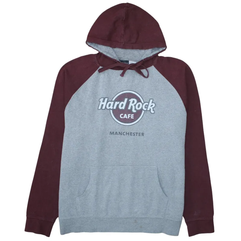 Hard Rock Cafe Grey Burgundy Hoodie Women’s XLarge Printed Manchester Logo Pullover Sweatshirt sold by Vintage Club
