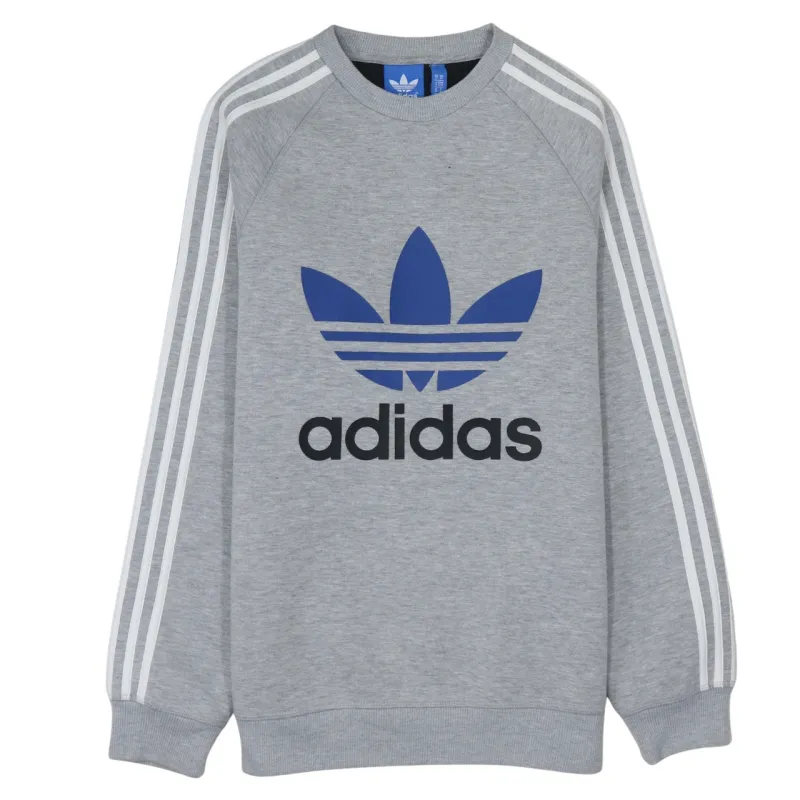 Adidas Grey Sweatshirt Men's Medium Trefoil Printed Logo Three Stripe Crewneck Pullover sold by Vintage Club