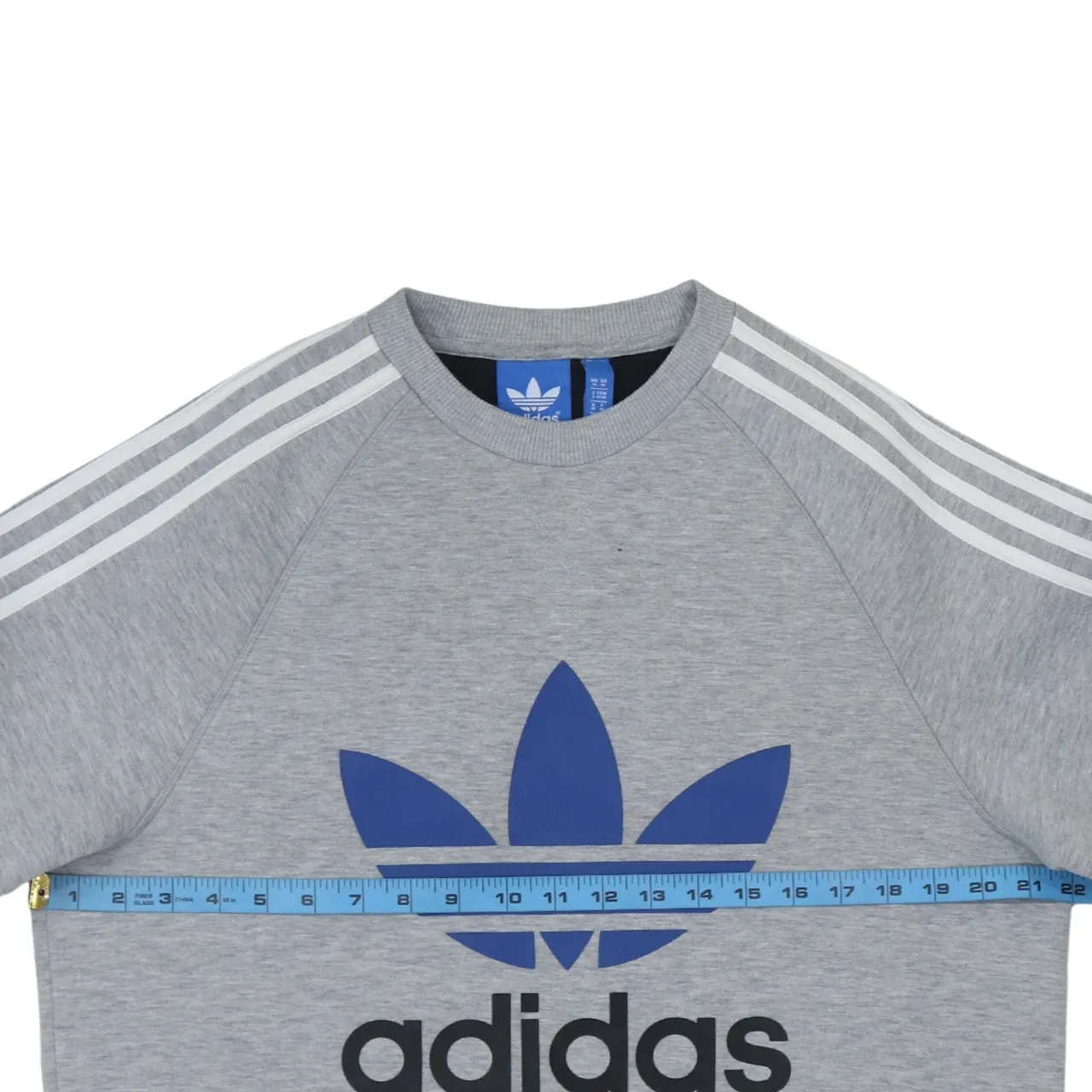 Adidas Grey Sweatshirt Men's Medium Trefoil Printed Logo Three Stripe Crewneck Pullover sold by Vintage Club product image thumbnail 5