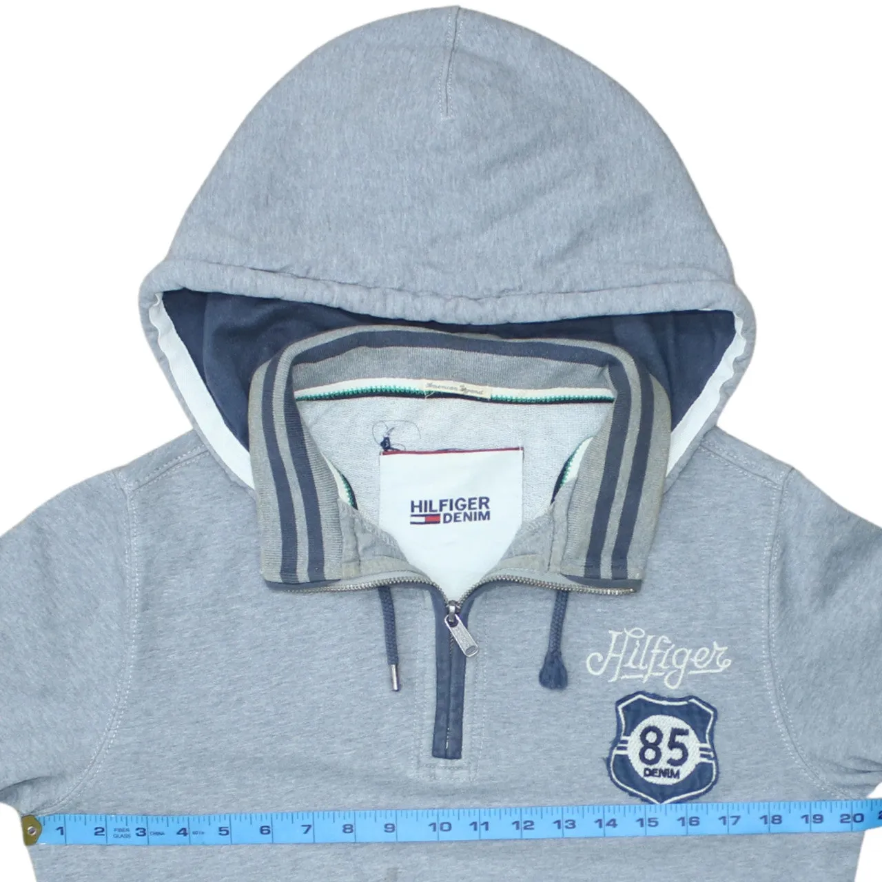 Tommy Hilfiger Grey Hoodie Men’s Small Half Zip Embroidered Crest Logo Front Pocket Sweatshirt sold by Vintage Club product image thumbnail 5