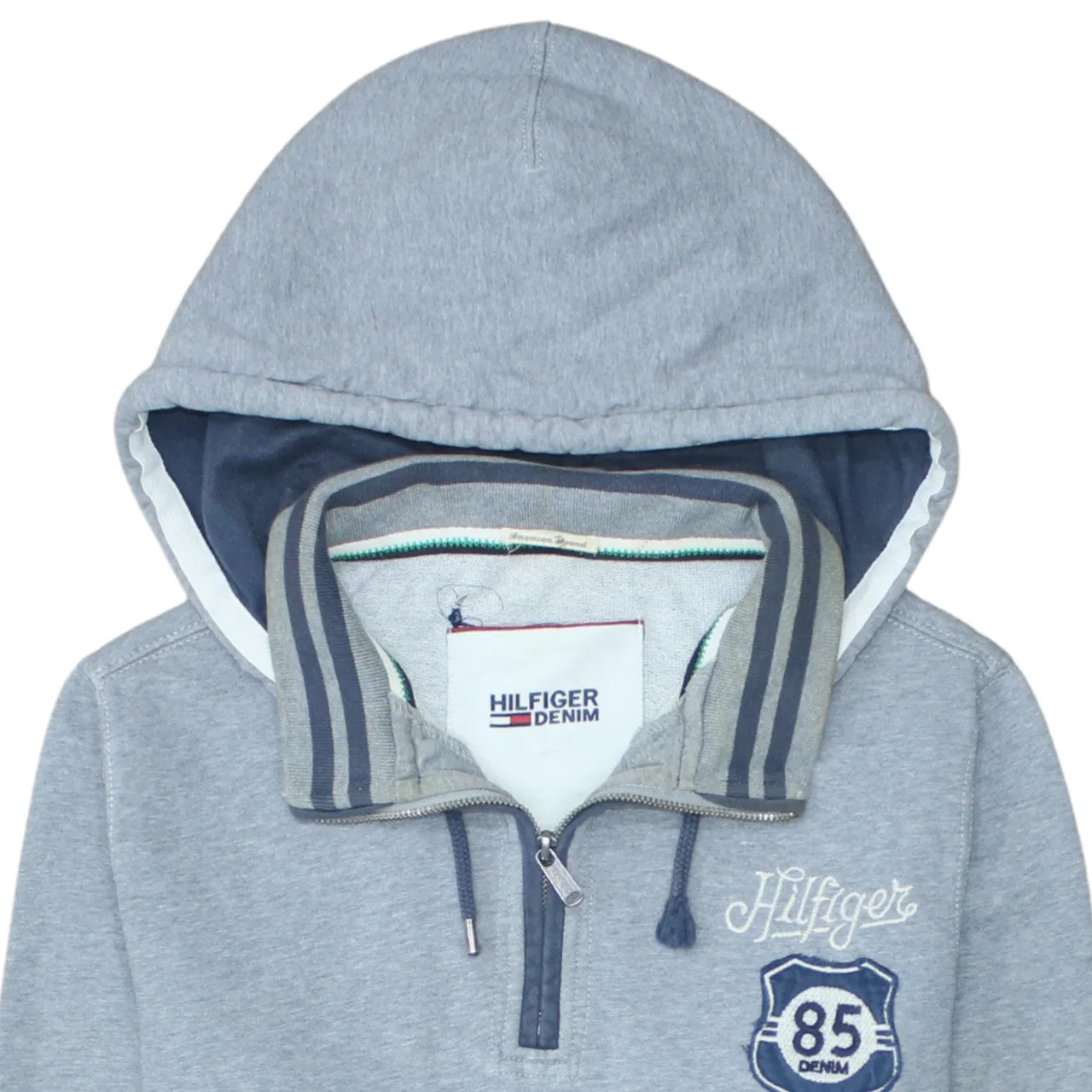 Tommy Hilfiger Grey Hoodie Men’s Small Half Zip Embroidered Crest Logo Front Pocket Sweatshirt sold by Vintage Club product image thumbnail 3