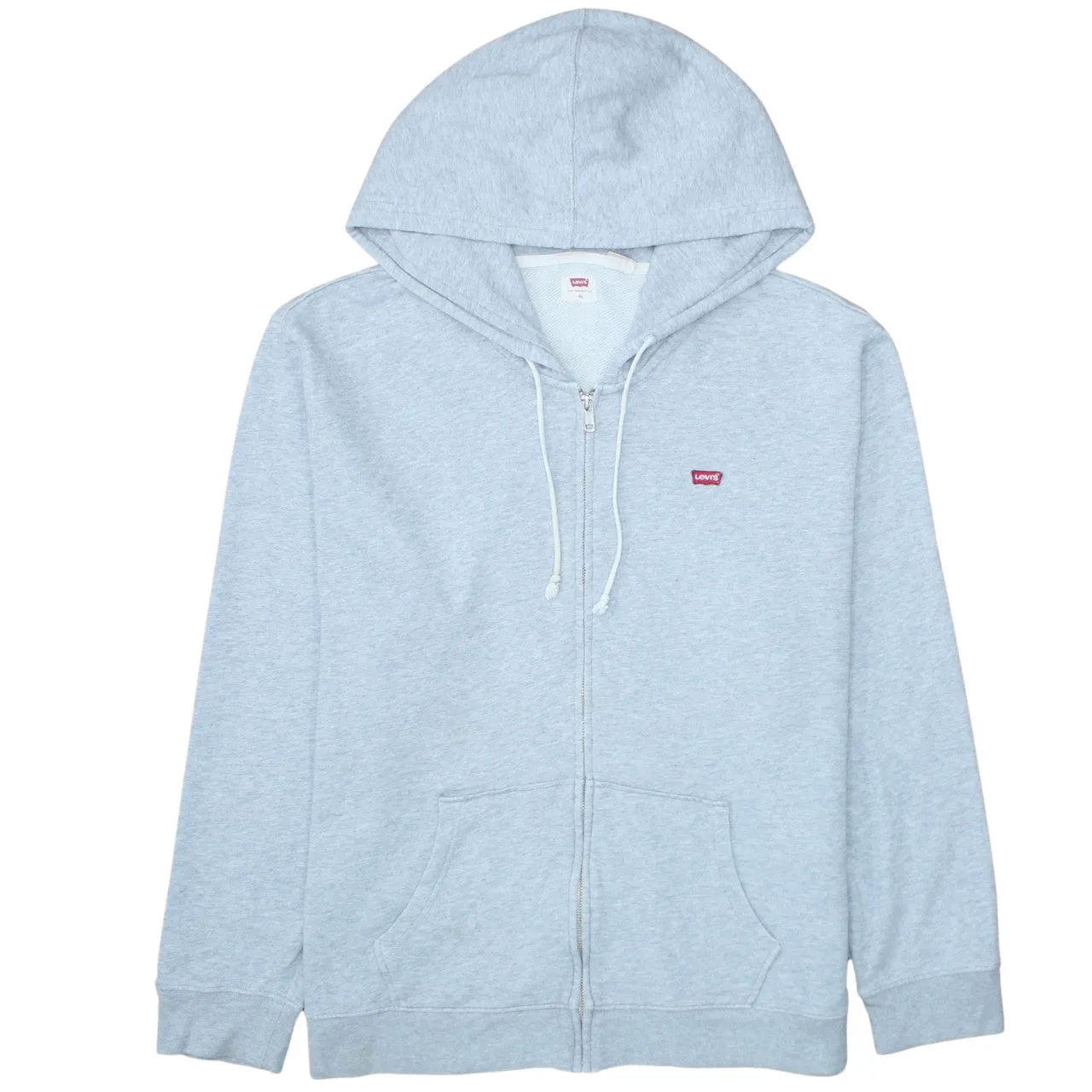 Levi's Light Grey Zip Hoodie Men's XLarge Small Red Logo Drawstring Hood Sweatshirt sold by Vintage Club