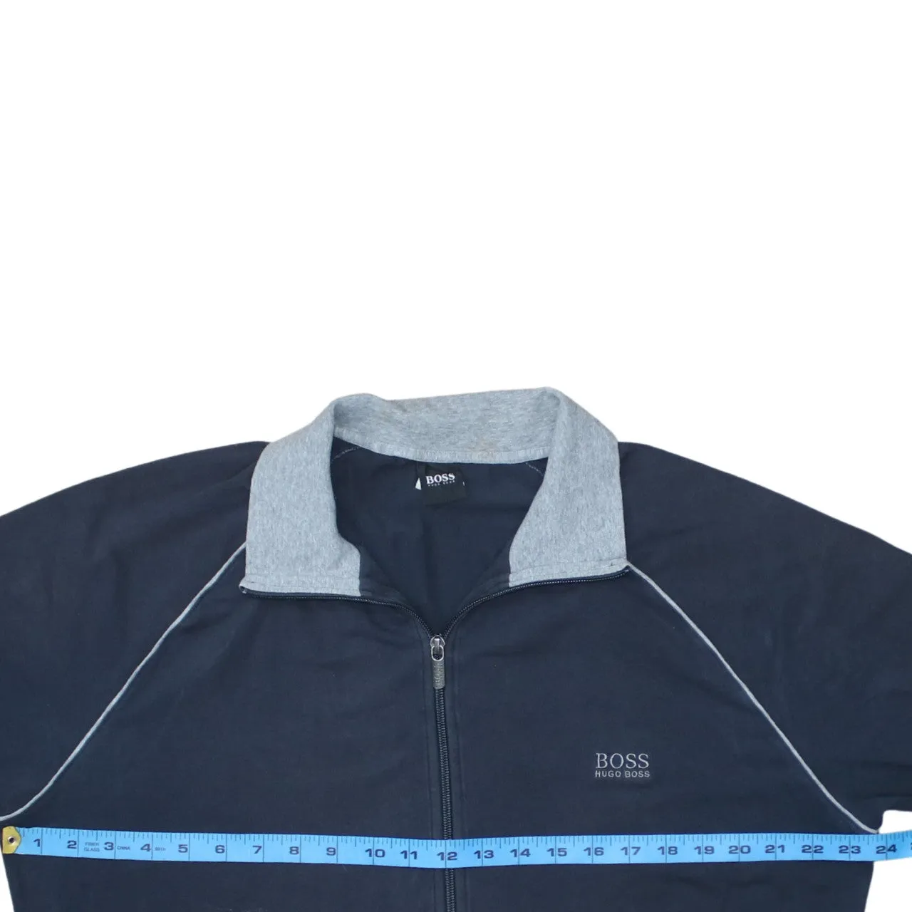 HUGO BOSS Navy Blue Zip Sweatshirt Women's XLarge Contrast Collar Embroidered Logo Jacket sold by Vintage Club product image thumbnail 5