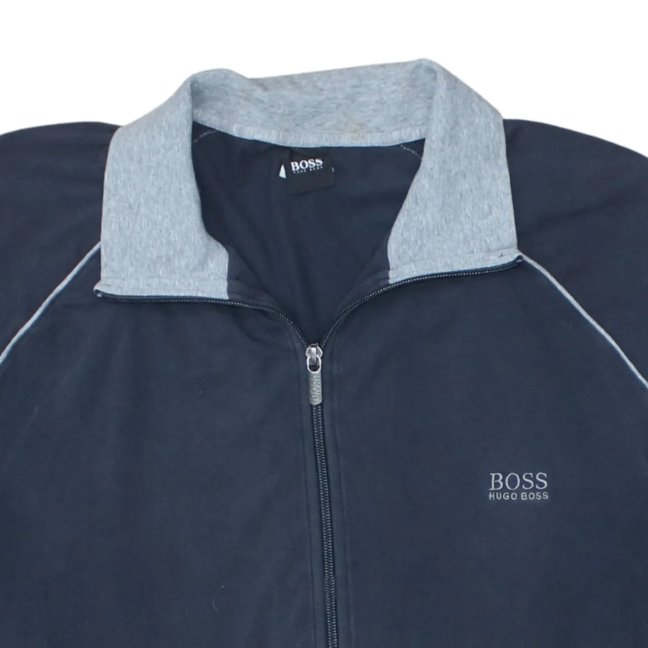 HUGO BOSS Navy Blue Zip Sweatshirt Women's XLarge Contrast Collar Embroidered Logo Jacket sold by Vintage Club product image thumbnail 3