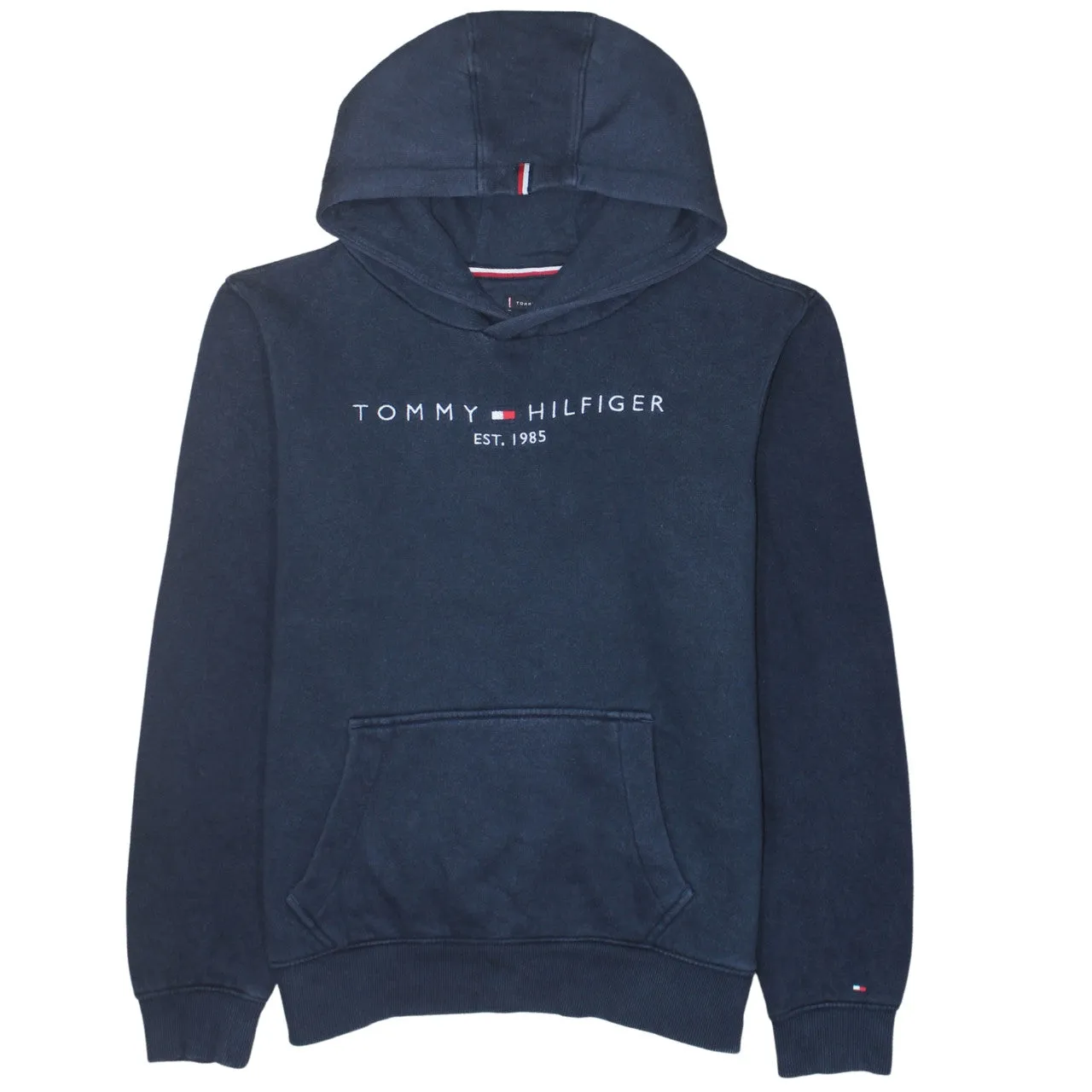 Tommy Hilfiger Navy Blue Hoodie Men's Small Embroidered Logo Front Pocket Pullover Sweatshirt sold by Vintage Club