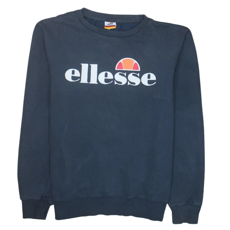 Ellesse Navy Blue Sweatshirt Women's Large Printed Front Logo Crewneck Pullover Top made by Ellesse