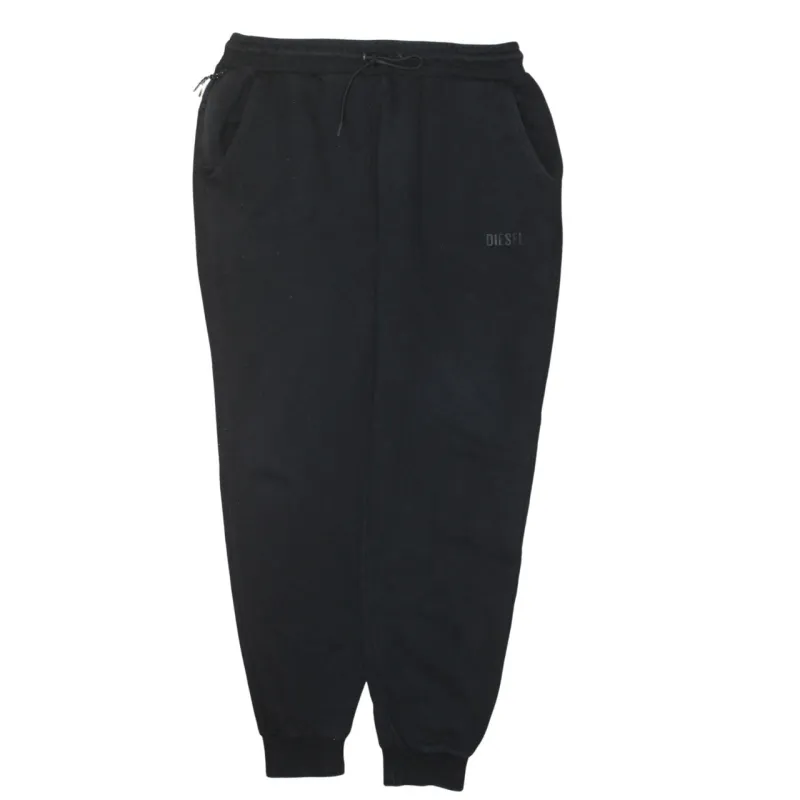 Diesel Black Joggers Sweatpants Men's Large Embroidered Logo Elastic Waist Cuffed Hem Loungewear made by Diesel
