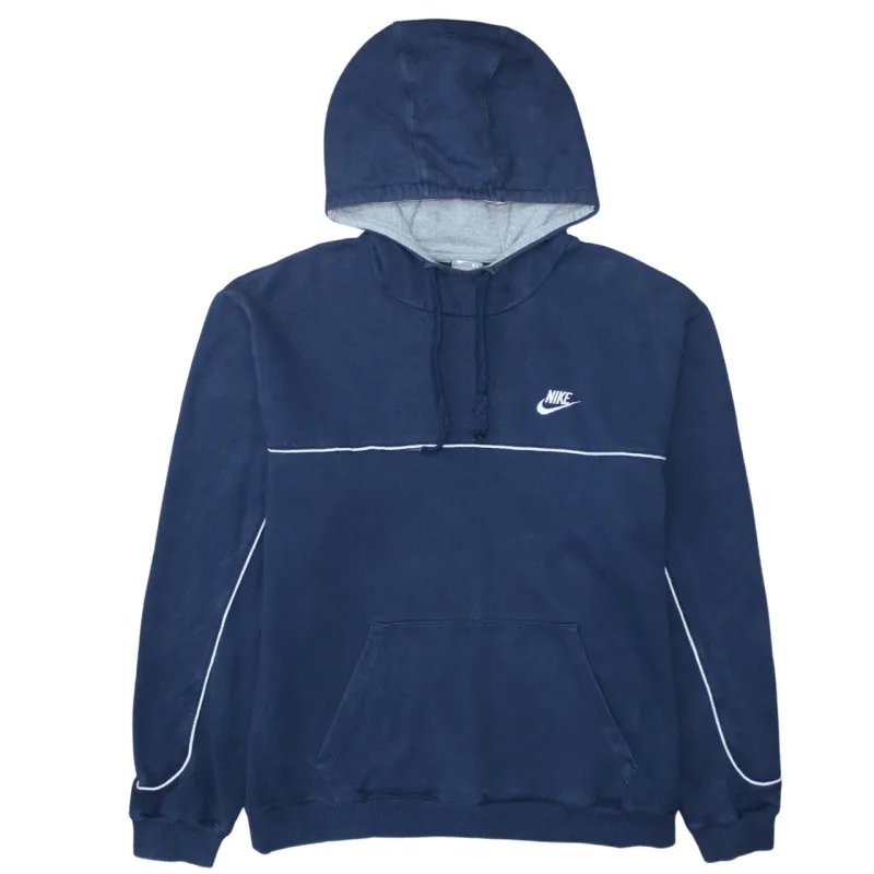 Nike Navy Blue Hoodie Men’s XLarge Embroidered Swoosh White Piping Pullover Sweatshirt sold by Vintage Club