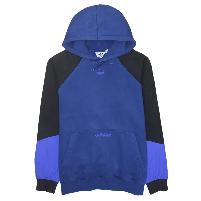 Adidas Navy Blue Hoodie Women’s Medium Embroidered Trefoil Logo Colourblock Pullover Sweatshirt sold by Vintage Club