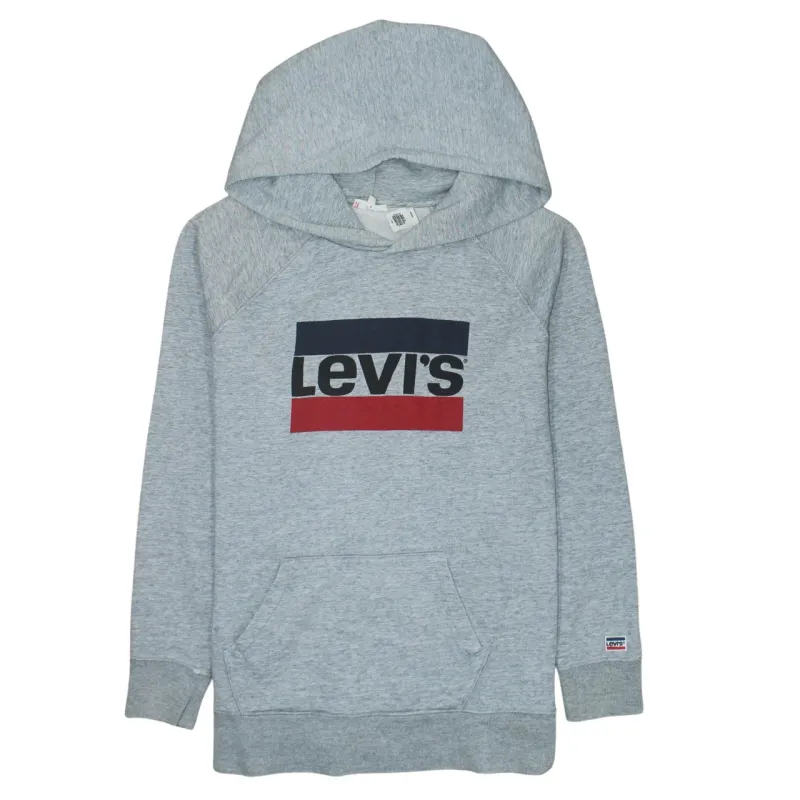 Levi's Light Grey Hoodie Women's Large Printed Box Logo Front Pocket Sweatshirt Pullover sold by Vintage Club