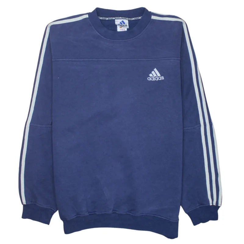 Adidas Navy Blue Sweatshirt Men's XLarge Embroidered Logo Three Stripe Sleeves Pullover Top made by Adidas