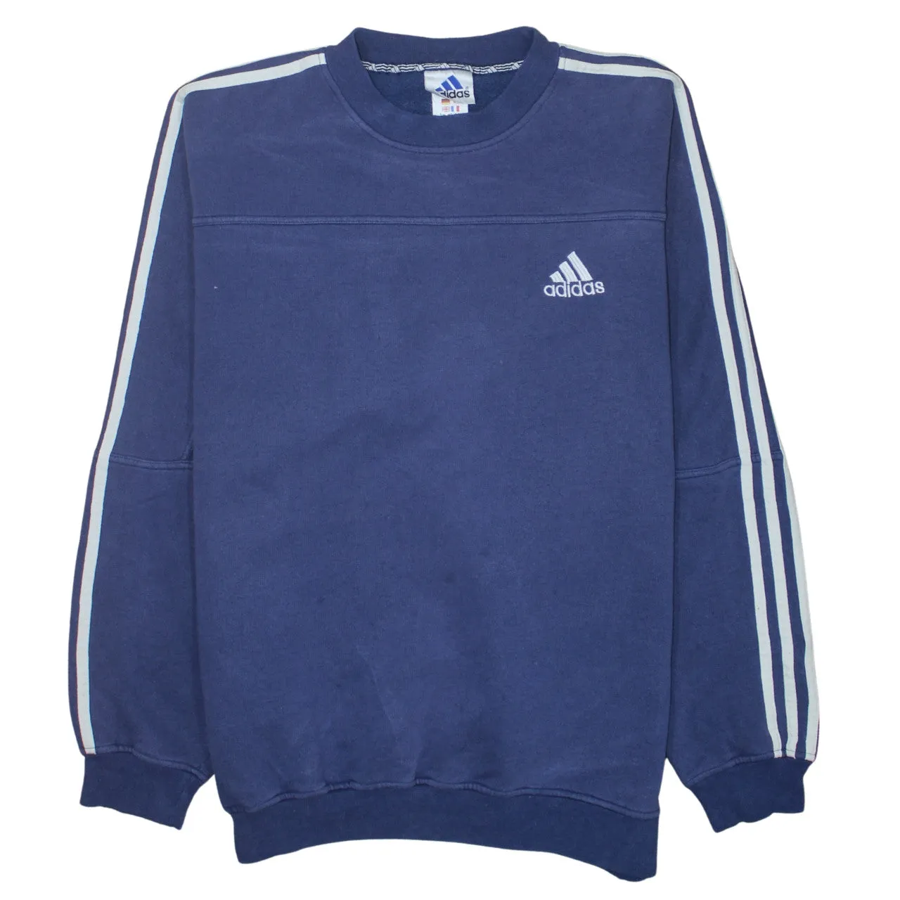 Adidas Navy Blue Sweatshirt Men's XLarge Embroidered Logo Three Stripe Sleeves Pullover Top sold by Vintage Club