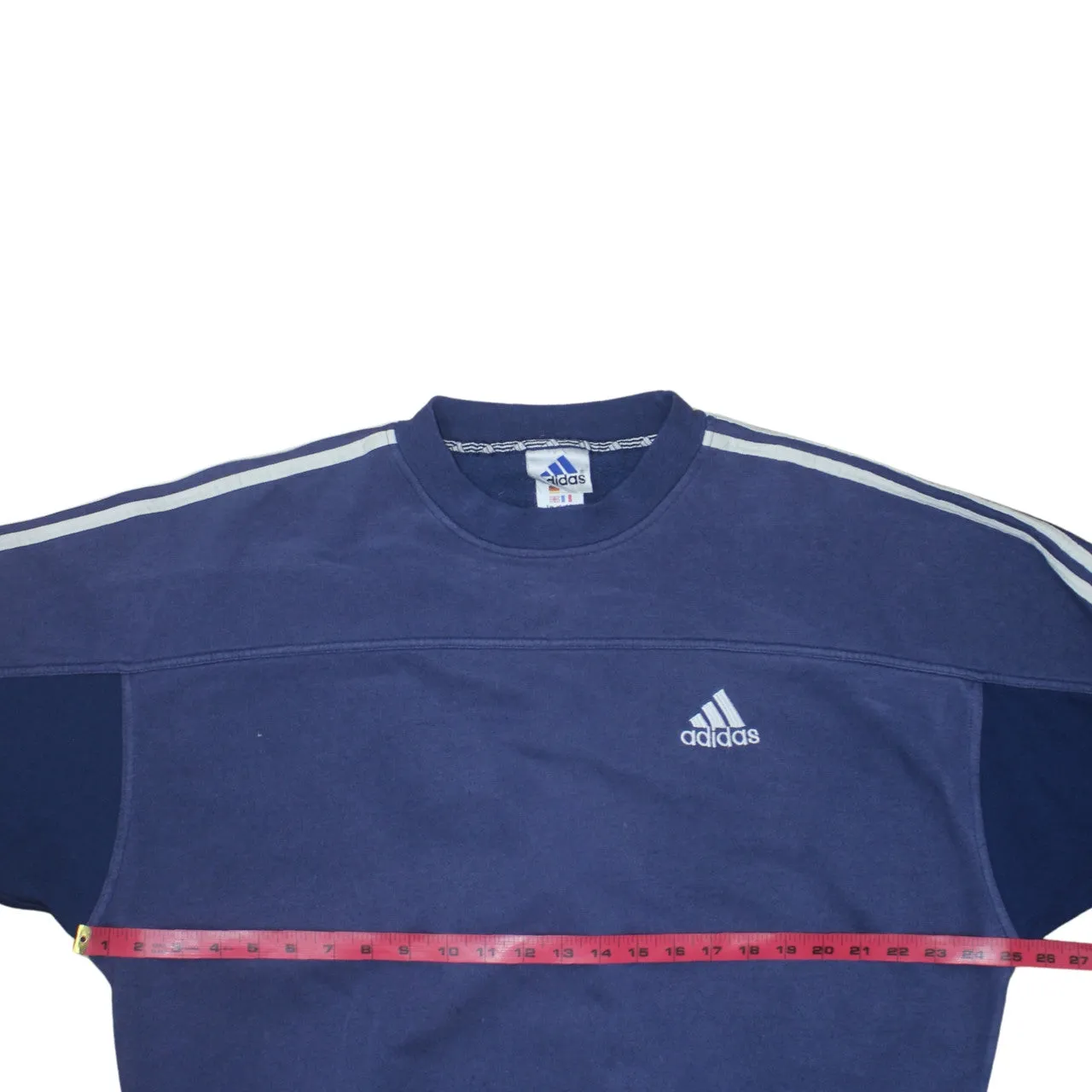 Adidas Navy Blue Sweatshirt Men's XLarge Embroidered Logo Three Stripe Sleeves Pullover Top sold by Vintage Club product image thumbnail 5